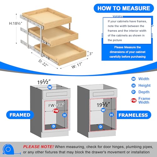 3 Tier Pull Out Cabinet Organizer with Soft Close (17''W x22''D / 3 Tiers)