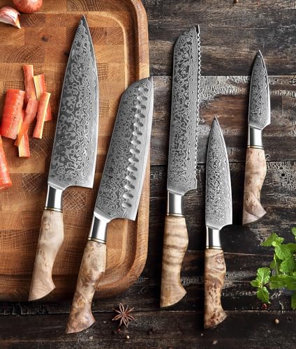 Damascus Kitchen Knives Set