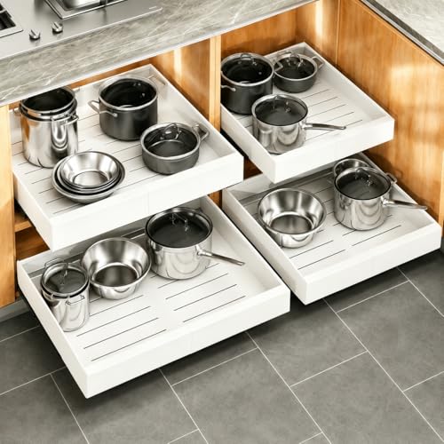Pull out Cabinet Organizer (White / 21"D×12"-20"W(4 Pack))