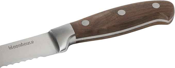 Bloomhouse 8 Inch German Steel Bread Knife W/Walnut Wood Forged Handle