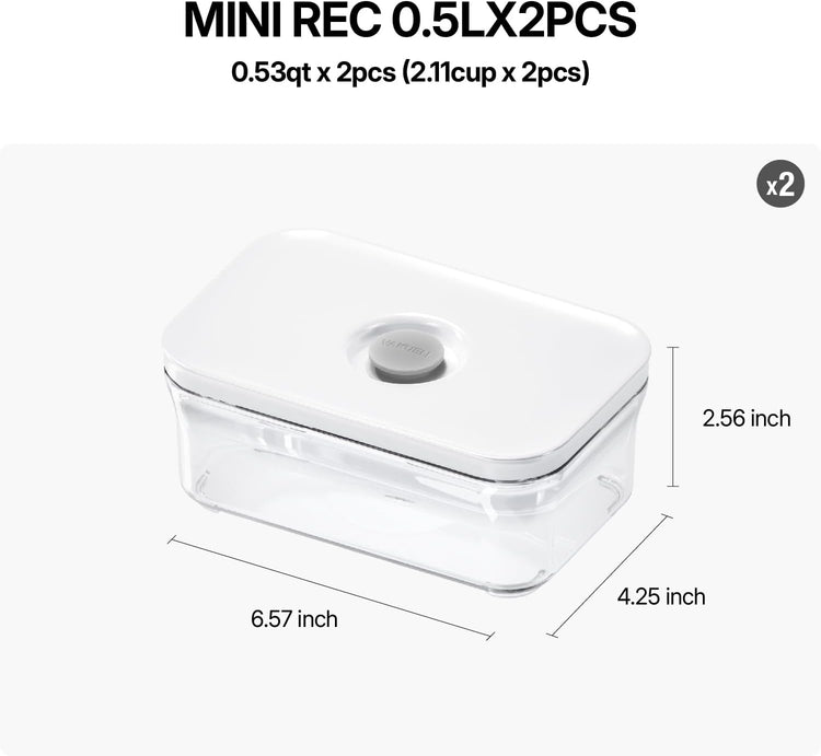 Premium Airtight Food Storage Containers, Mini Rectangular 2pc/set(0.53qt), Smart One-Click Seal Lid, No Hinges, 100% Leak Proof, BPA-FREE, Dishwasher, Freezer & Microwave Safe