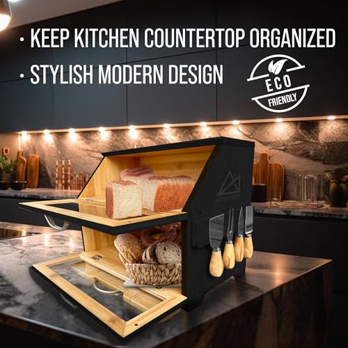 Bread Box with Cutting Board & Knife Set