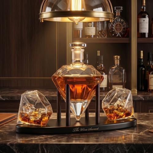 Diamond Whiskey Decanter with 2 Diamond Glasses Set