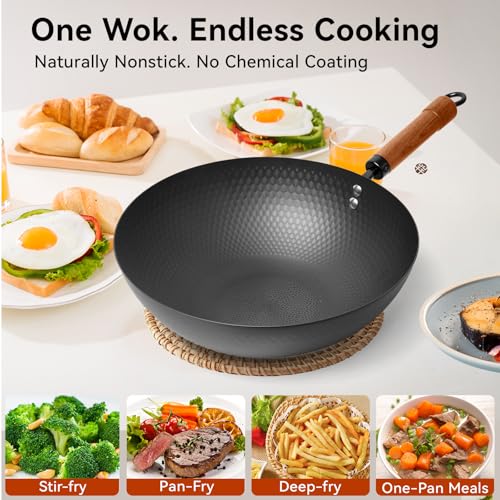 Carbon Steel Wok Pan with Lid (12.6 INCH)