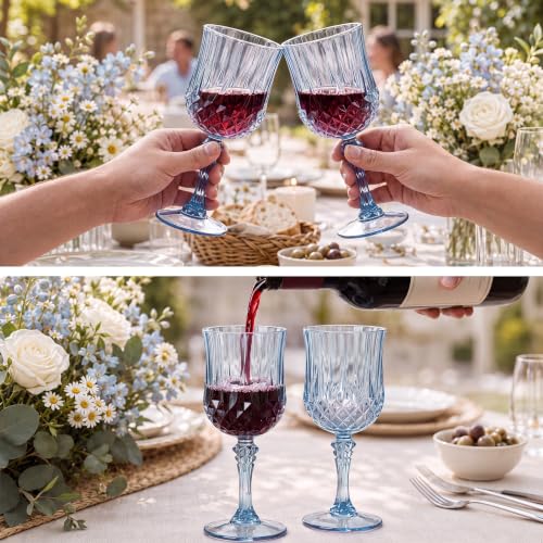 96 Pcs 7oz Plastic Vintage Wine Glasses Drinking Goblets Unbreakable Crystal Water Glassware Reusable Diamond Champagne Flutes Cups for Wedding Banquet Birthday Party Supplies (96 Count)