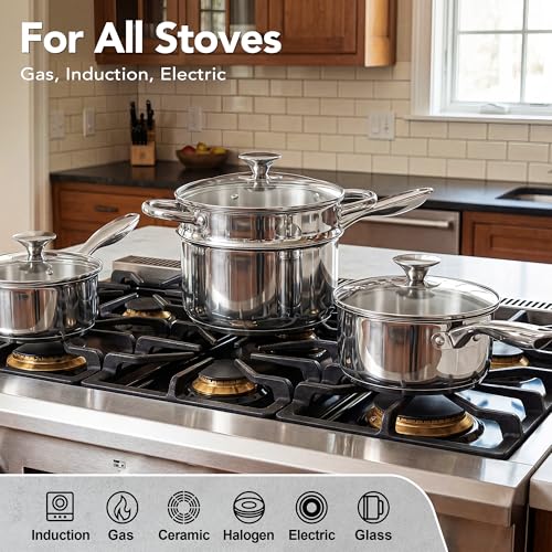 Stainless Steel Saucepan Set with Lids 1QT & 2QT & 3QT
