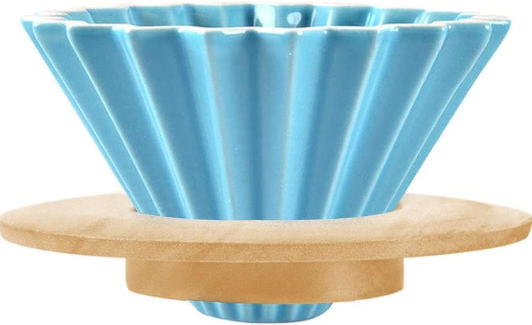 Ceramic Coffee Dripper Pour Over Coffee Maker with Wood Stand Elegant Flower Shape Filter
