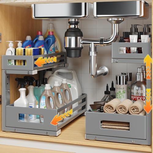 2 Pack Under Sink Organizers and Storage (2 Pack-15.7"Dx11.4"-16.34"H / Gray)