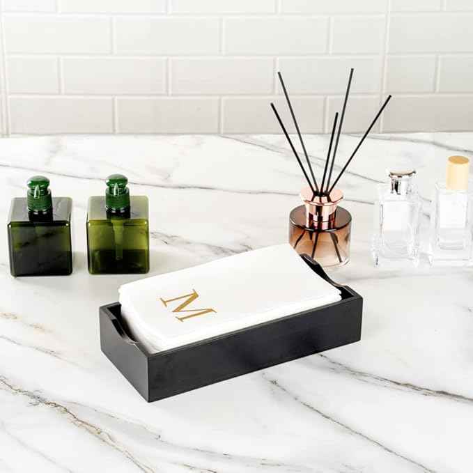 Luxenap 15.8 X 7.9 Inch Linen-Feel Guest Towels, 50 Lettered Hand Towels - Gold Letter 'M', Sans Serif Font, White Paper Dinner Napkins, airlaid, For Restrooms And Tables