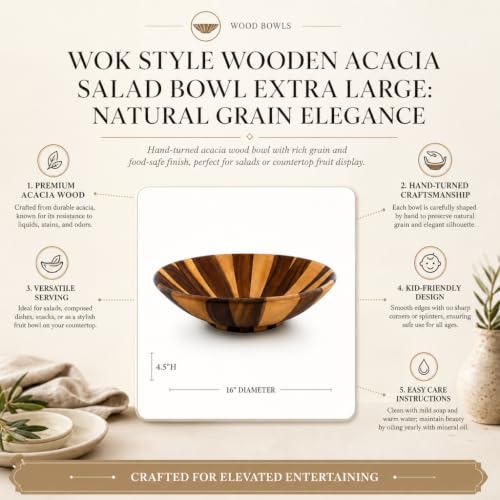 Extra Large Acacia Wood Salad Bowl (4.5" Tall x 16" Diameter)
