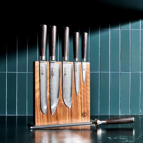 Espresso 7 Piece Japanese Damascus Steel Knife Set with Knife Block