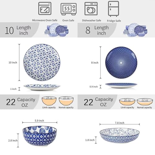 Ceramic Dinnerware Sets for 6 (Vintage Blue / 24 Pieces)