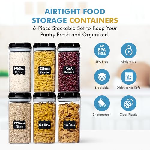 6 PC 1.2L Airtight Food Storage Containers with Lids BPA Free Plastic (Black)
