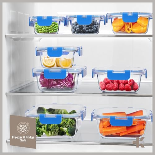 Bakken Borosilicate Glass Food Storage Containers with Lids 24 Pieces (Blue)