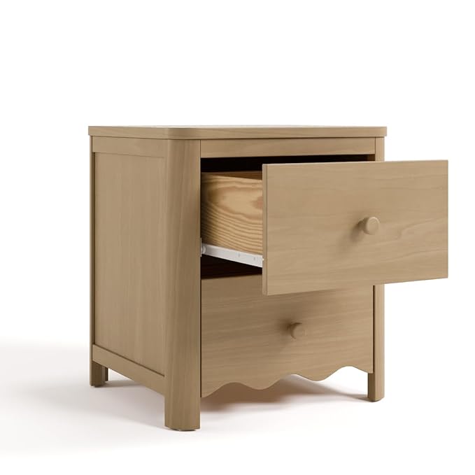 Storkcraft Casablanca 2 Drawer Nightstand (Driftwood) - GREENGUARD Gold Certified, Storage for Kids Bedroom, Premium Wood Nightstand with Elegant, Iconic Wave Detailing and Rounded Posts