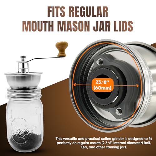 Stainless Steel Coffee Grinder Lid Attachment for Regular Mouth Mason Jars (Regular)