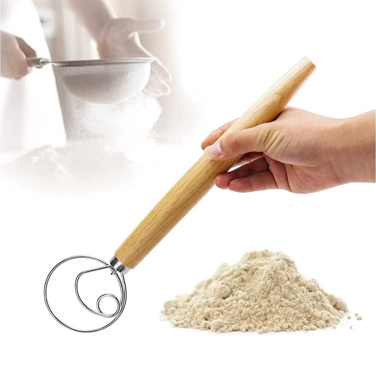 Danish Dough Whisk 13" Stainless Steel Bread Whisk Bread Making Tools Danish Dough Hook Bread Dough Mixer Hand Bread Dough Whisk for Pastry
