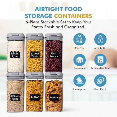 6 PC 1.2L Airtight Food Storage Containers with Lids BPA Free Plastic (Gray)