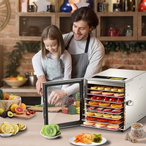 Food Dehydrator Machine 8 Trays 500W Stainless Meat Dehydrator for Beef Jerky (8 Count)
