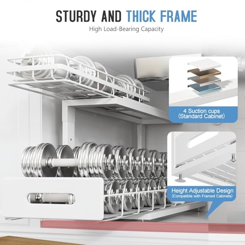 Under Sink Organizer Upgrade To Professional Rails (White / 2 Pack-21"Dx12.8"-16.9"H)
