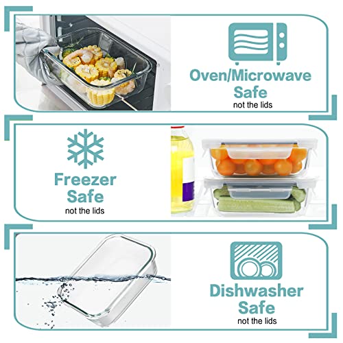 30oz 8 Pack Glass Meal Prep Containers with Lids (Black / 8 Pack 30oz)