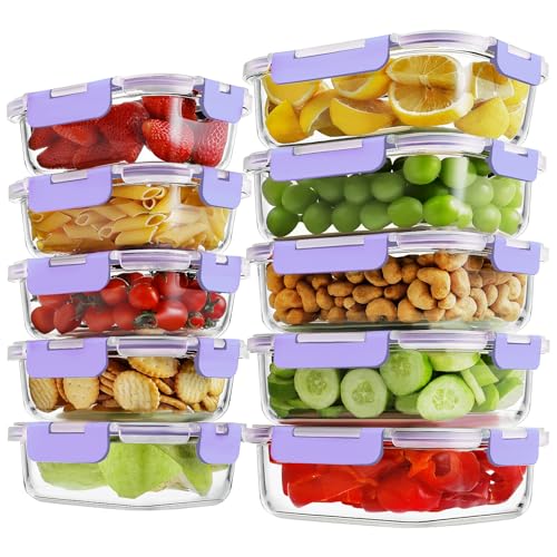 10 Pack Glass Meal Prep Containers (Purple / 10 Pack)