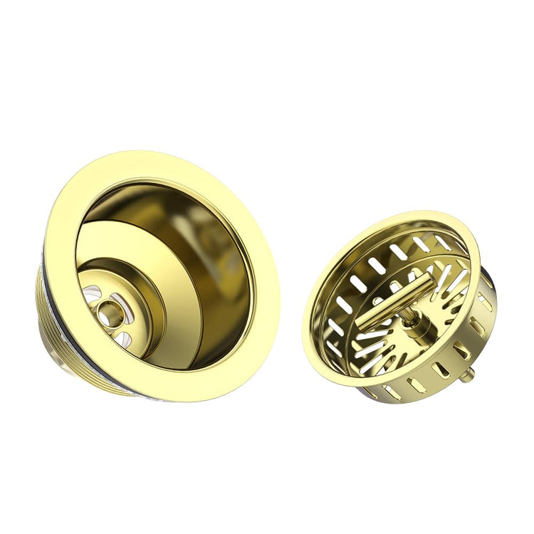 3-1/2 Inch Kitchen Sink Drain Assembly Stainless Steel Gold Kit with Strainer Basket/Rubber Stopper, Rustproof Durable Gold Finish Replacement for Standard Commercial Sink Drains