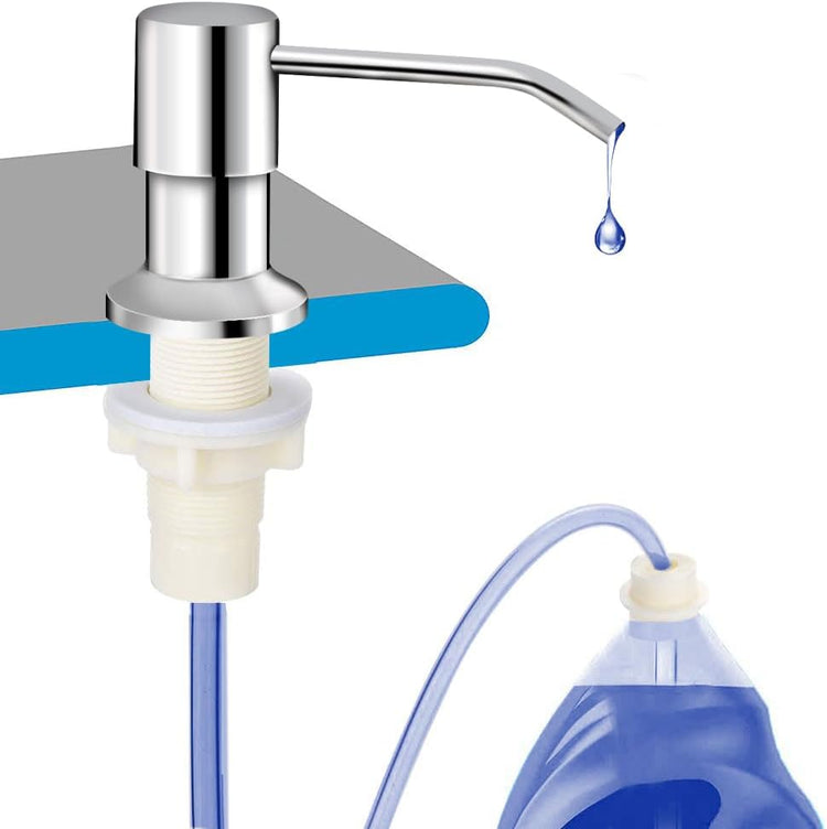 Dish Soap Dispenser for Kitchen Sink, Countertop Sink Soap Dispenser Water Pump with 47” No-Spill Extension Tube Kit Design for Kitchen Bathroom, No More Refills (Chrome)