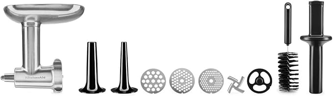 KitchenAid KSMMGA Metal Food Grinder Attachment, Silver & 6-Wire Whip for 3.5 Quart Tilt Head Stand Mixers, Metallic