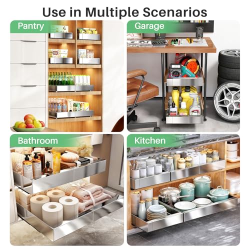 Pull out Cabinet Organizer (Silver / 21"D×12"-20"W(2 Pack))