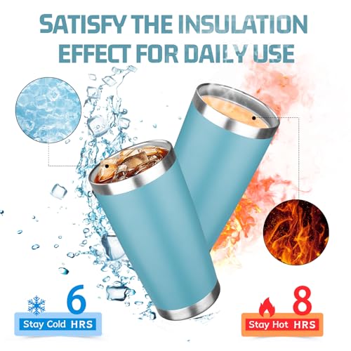 20oz Tumbler with Lid Double Wall Vacuum Insulated Travel Coffee Mug Stainless Steel Thermal Cup Powder Coated Sturdy Coffee Tumbler for Hot and Cold Beverage (20 Ounces (1 Pack) / Glacier blue)