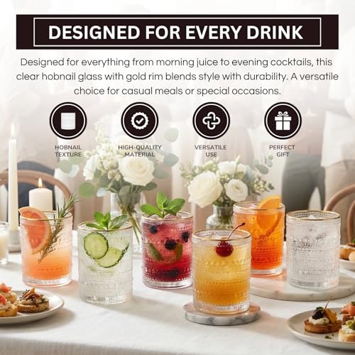 Gold Rim Hobnail Highball Glasses Set of 6 (6 Count)