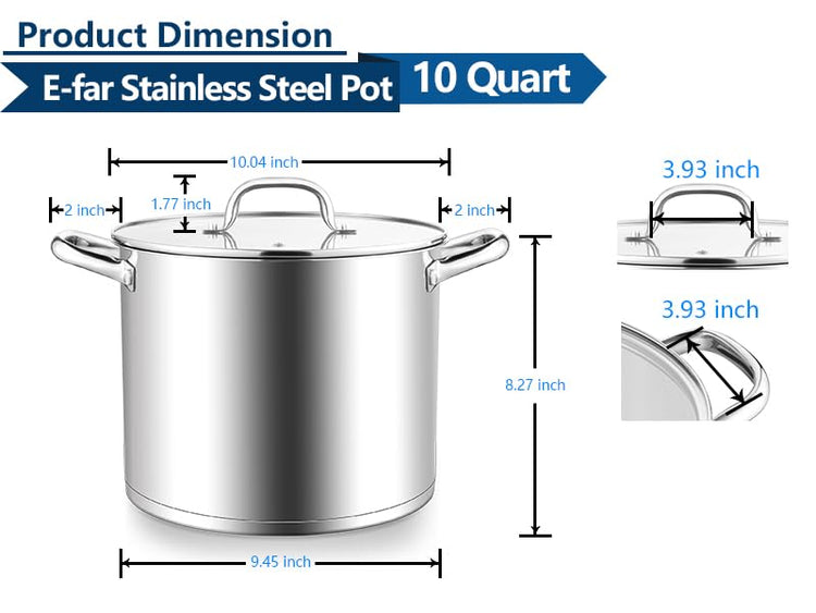 10 Quart Pot Stainless Steel Stock Cooking Pot with Glass Lid for Soup Canning Stewing Simmering