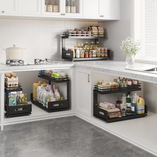 Under Sink Organizer Upgrade To Professional Rails (Black / 2 Pack-18.5"Dx12.8"-16.9"H)