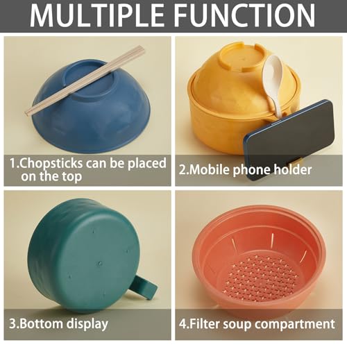 6 Sets Microwave Ramen Bowl with Utensils Bulk (Elegant Colors)