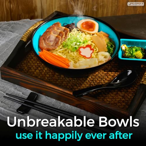 Unbreakable Ramen Bowl Set with Chopsticks and Spoon (2 Bowl Set / Teal & Black)