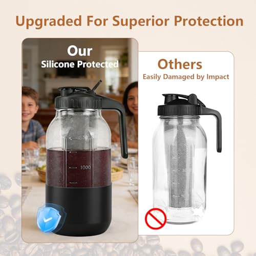 Cold Brew Coffee Maker (Black with Long Silicone Sleeve / 64 Ounces)
