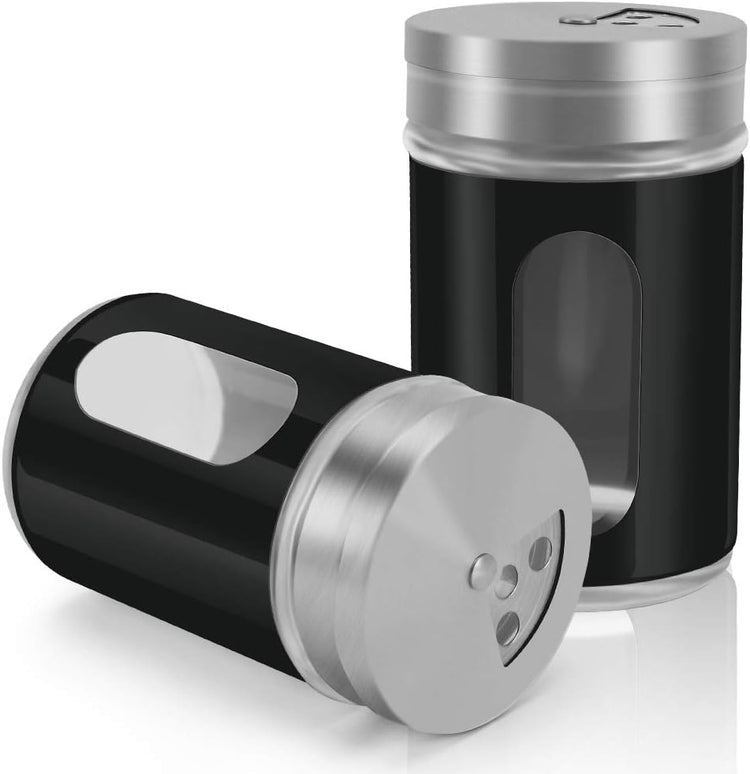 Accmor 2pcs Salt and Pepper Shakers,Stainless Steel Shaker for Salt Powder Sugar Cinnamon Pepper, Spice Dispenser with Adjustable Pour Holes,Black