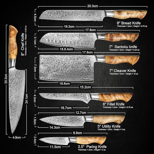SENKEN 7 Piece Damascus Kitchen Knife Set (7 Count)