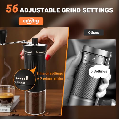 Mini Manual Coffee Grinder With 56 Adjustable Settings (M07 Black / Steel Burr)