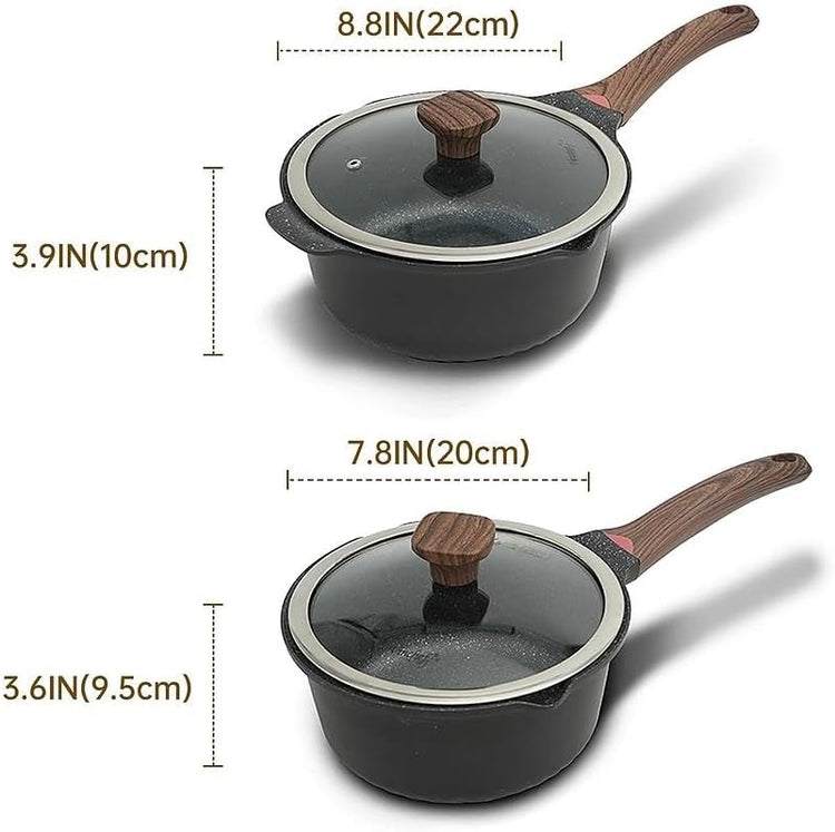 Vinchef New Nonstick Sauce Pot Set with Lids, 3QT Saucepan & 4QT Saucepot,Dishwasher Safe,Induction Compatible, Scratch/Stain Resistant, Stay-Cool Handles, PFAS-Free, Black - Nestoria