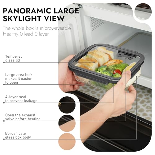 10 Pack Glass Food Storage Containers with Tempered Glass Lids (Tempered Lids Gray / 4.4Cup*5 & 1.6 Cup*5)