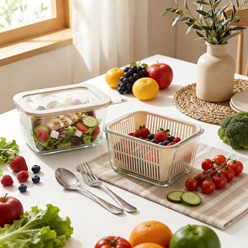 Glass Food Storage Containers with Glass Lids (Ivory White- 2RT)