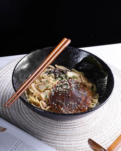 Ceramic Japanese Ramen Bowl Set (8 Inch / Black)