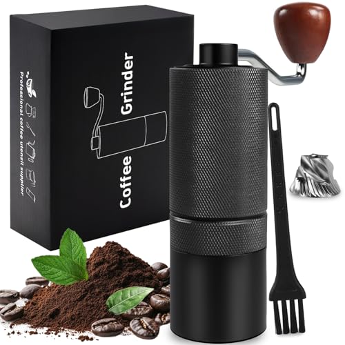 Manual Coffee Grinder Gift Box Detachable Stainless Steel Conical Burr Aluminum Coffee Bean Grinder with 25 Grinding Settings Cleaning Brush Grindable Espresso Moka Pot for Camping Black (Detachable / Black)