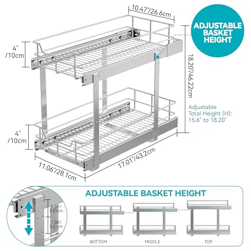 2 Tier Pull Out Cabinet Organizer 11" W X 22" D (2 Tier - Chrome-Plated / 11" W X 22" D)