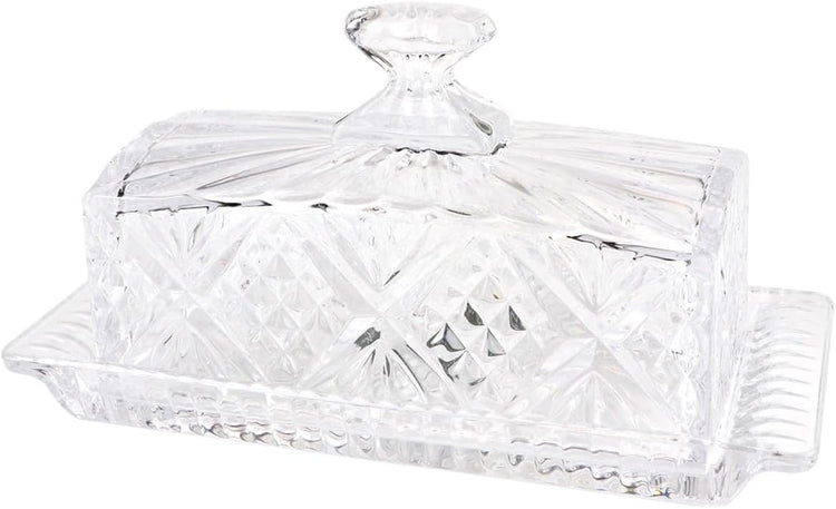 Glass Butter Dish with Lid Handle Butter Keeper Dessert Tray Cake Plate Crystal Covered Butter Dish for Home Kichen Candy, Dessert, Parfait, Jam