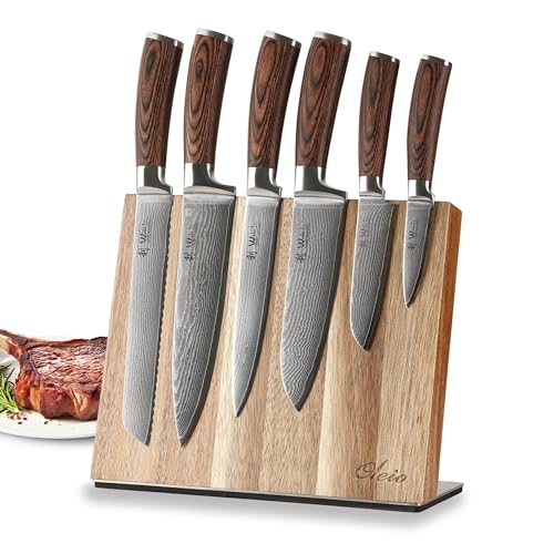 EDIB 6 Pcs Damascus Kitchen Knife Set with Magnetic Block
