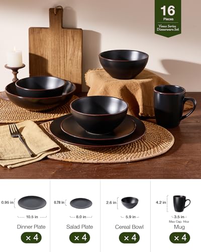 Venus Dinnerware Sets with Mugs (Black / Serves 4 (16pc w/ Mug))