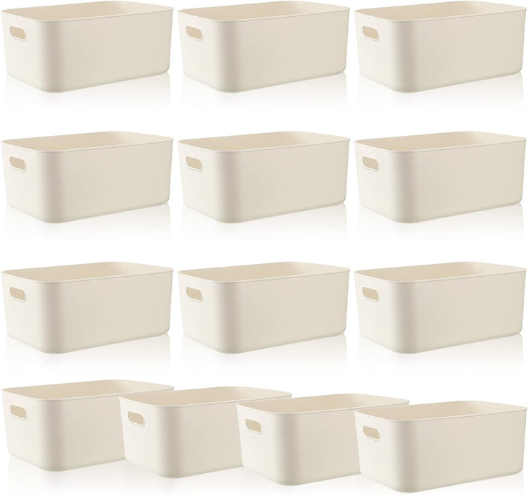 Zopeal Plastic Storage Bins 10 Pcs White Pantry Organizer Bins Small Baskets Storage Containers for Home Kitchen (14 x 10.5 x 6.4 Inch)